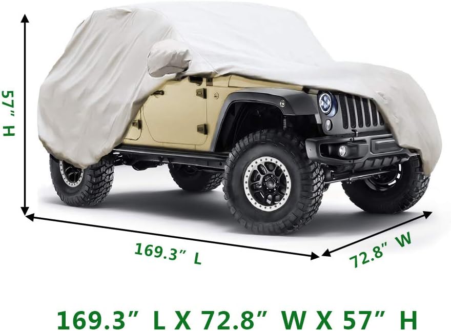 Windproof All Weather 2 Door Jeep Wrangler Cover with Windproof Ribbon Pack of 2 A614596