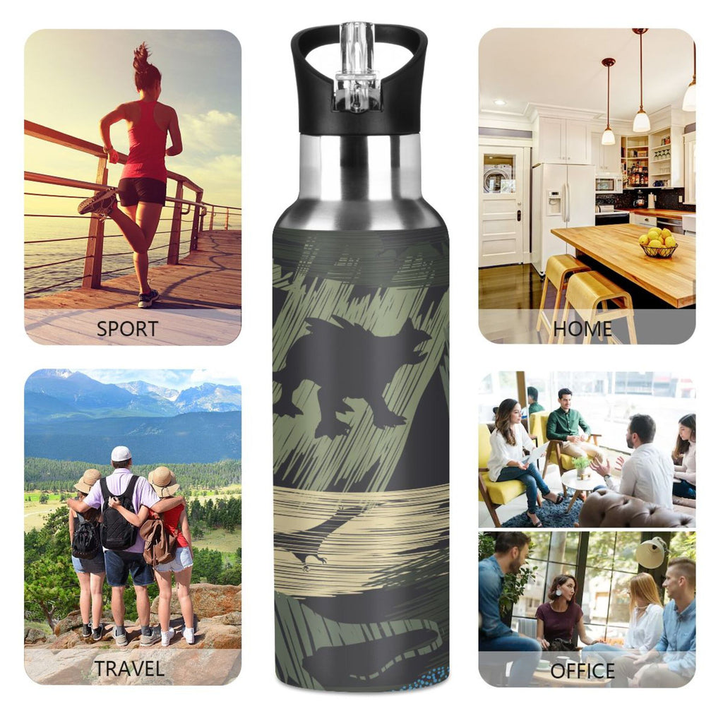 Camouflage Dinosaur Stainless Steel Water Bottle with Straw Lid, 20 OZ I726