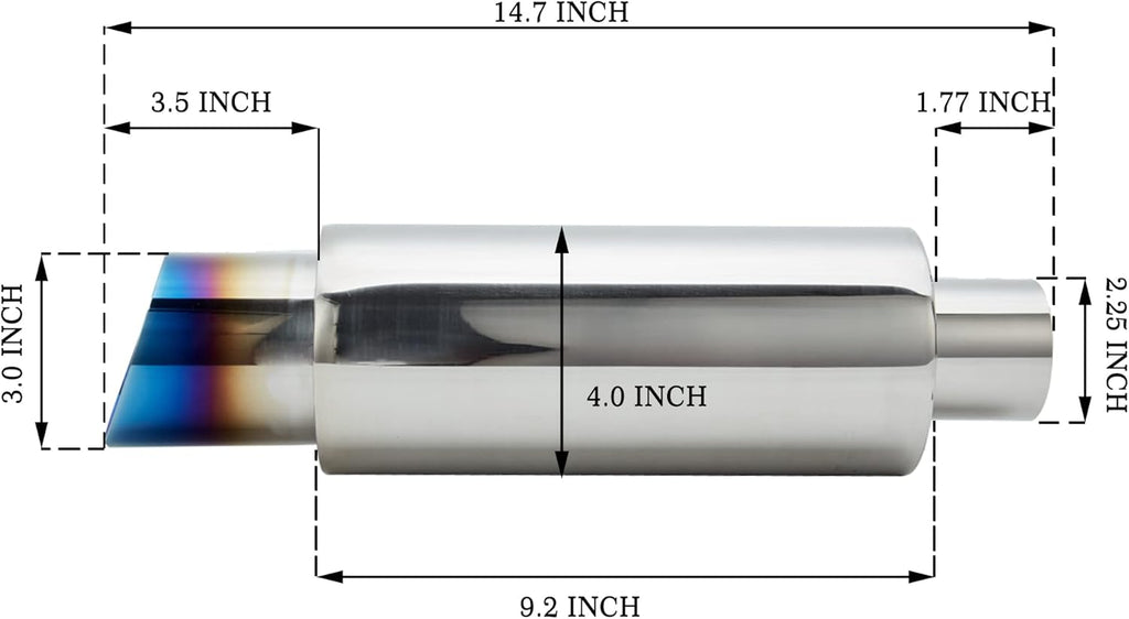 2.25'' Inlet 3'' Outlet Exhaust Burnt Muffler Tip Stainless Steel 14.7'' Length Pack of 2 R181