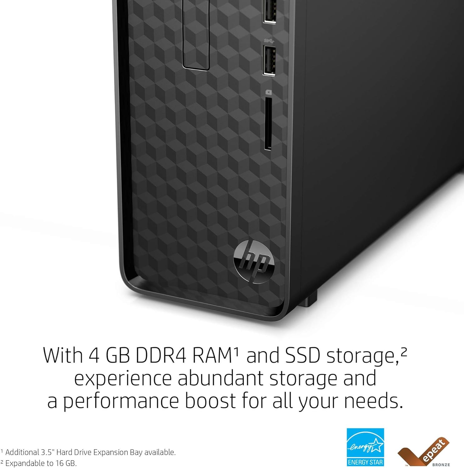 HP Slim Desktop, AMD Athlon Silver 3050U, 4GB RAM, 256 GB SSD, Windows 10 Home, Black M71178
