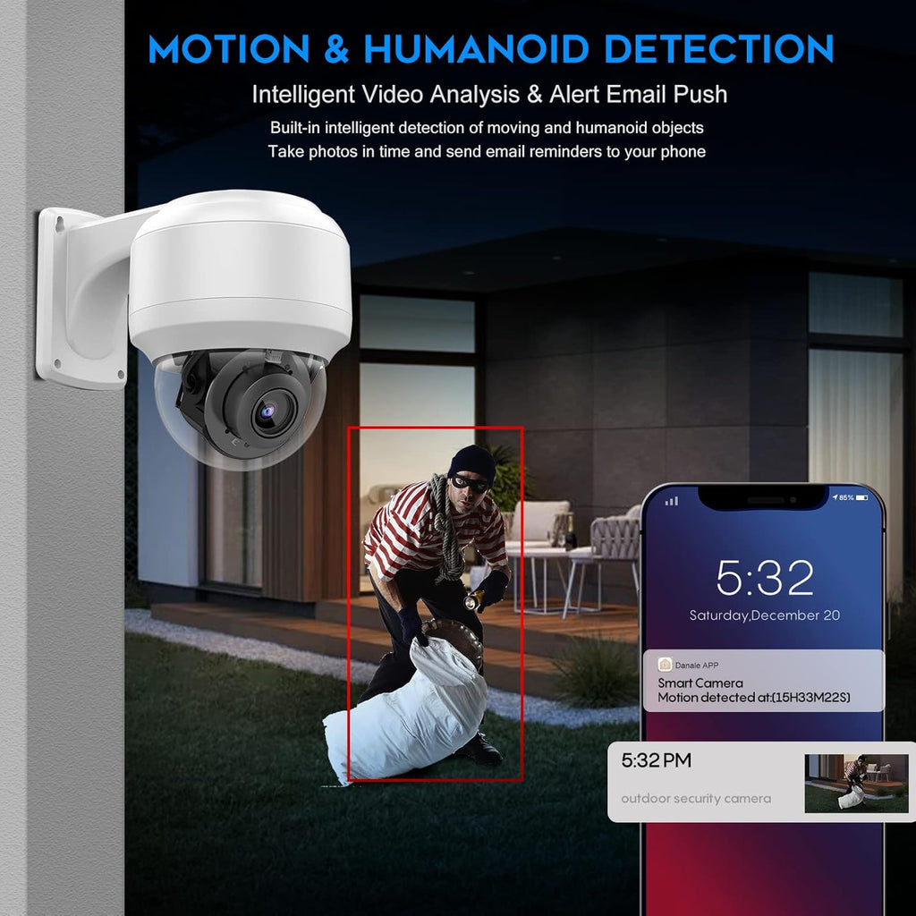 5MP PTZ PoE Dome IP Camera Outdoor with Mic/Audio, 4X Optical Zoom, 164ft Night Vision, H.265, IP67 Waterproof N174875