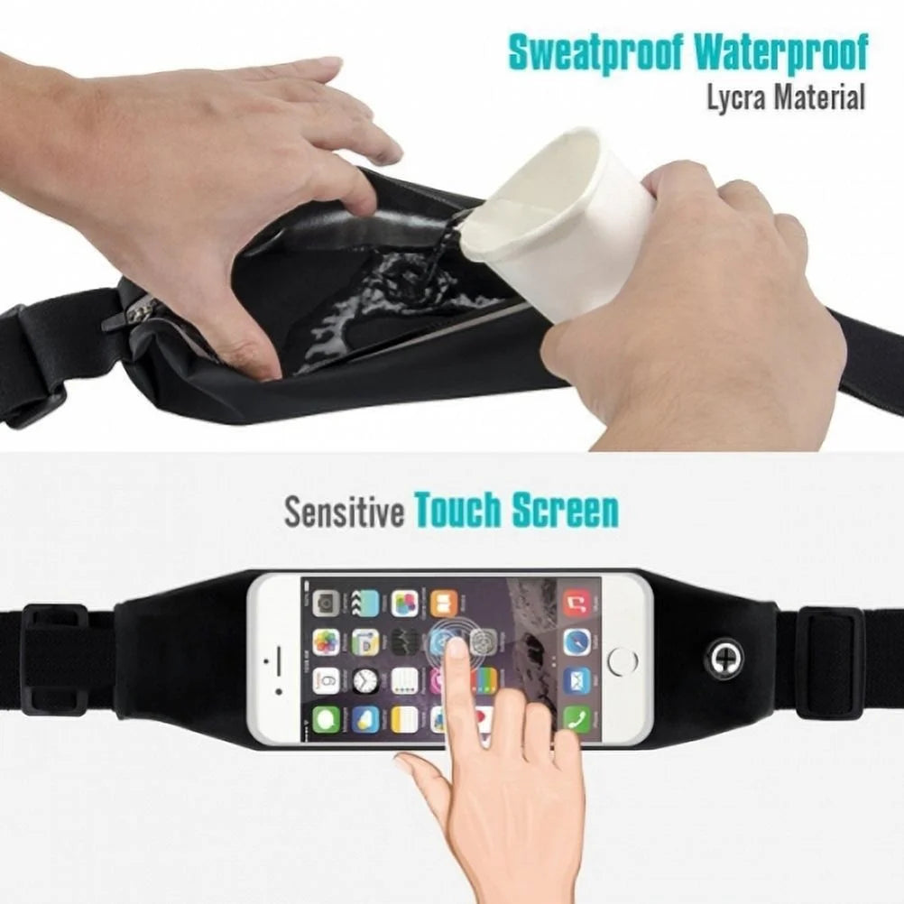 Black Sports Running Waist Bag Belt Case with Retractable Headset Hands-free with Mic L380000