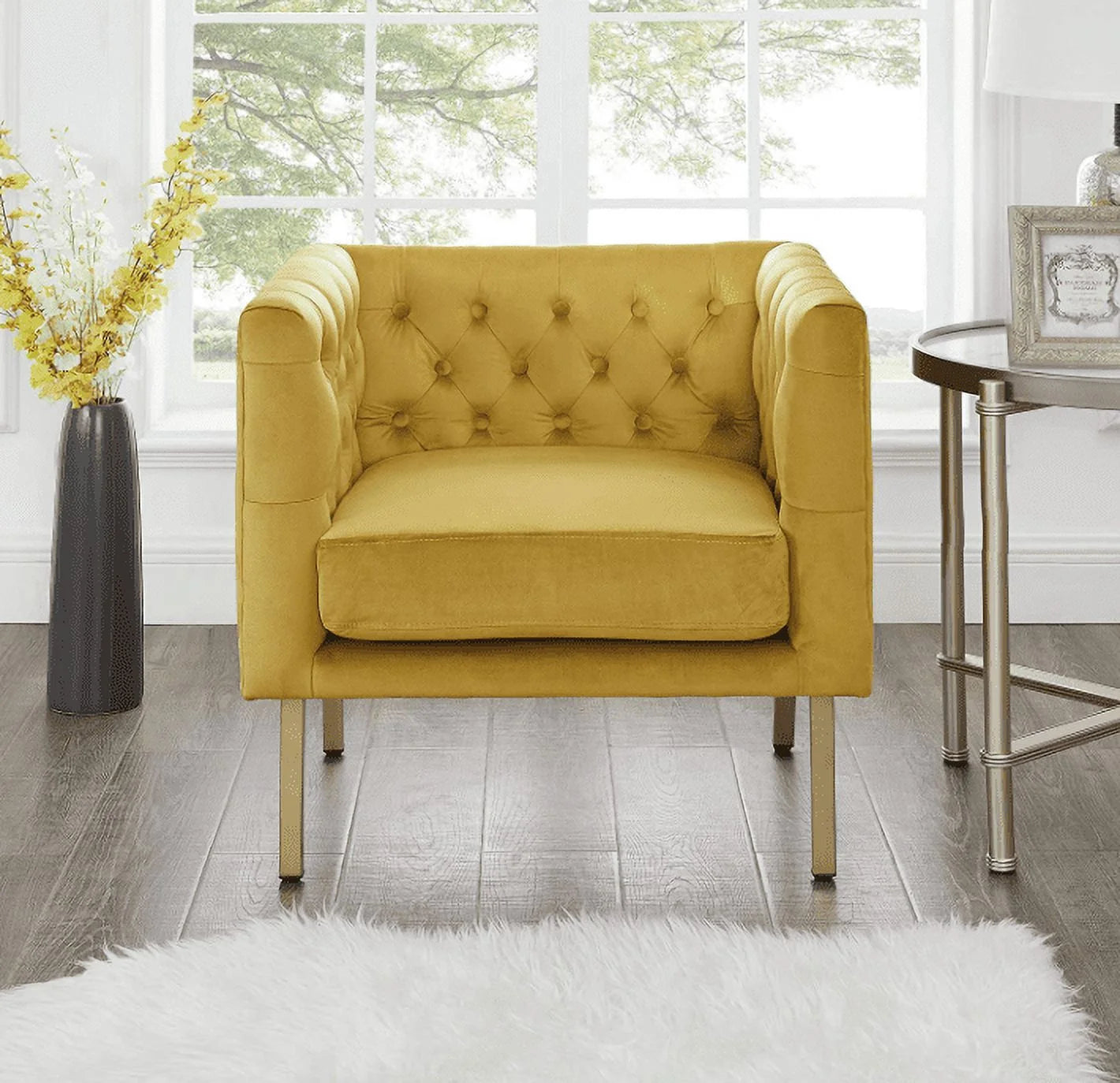 Tufted Club Chair with Metal Legs A38607