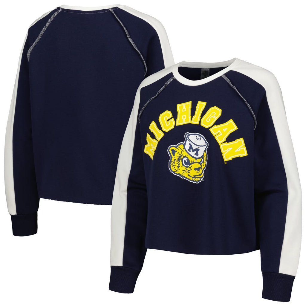 Navy Raglan-Cropped Pullover Sweatshirt U20671