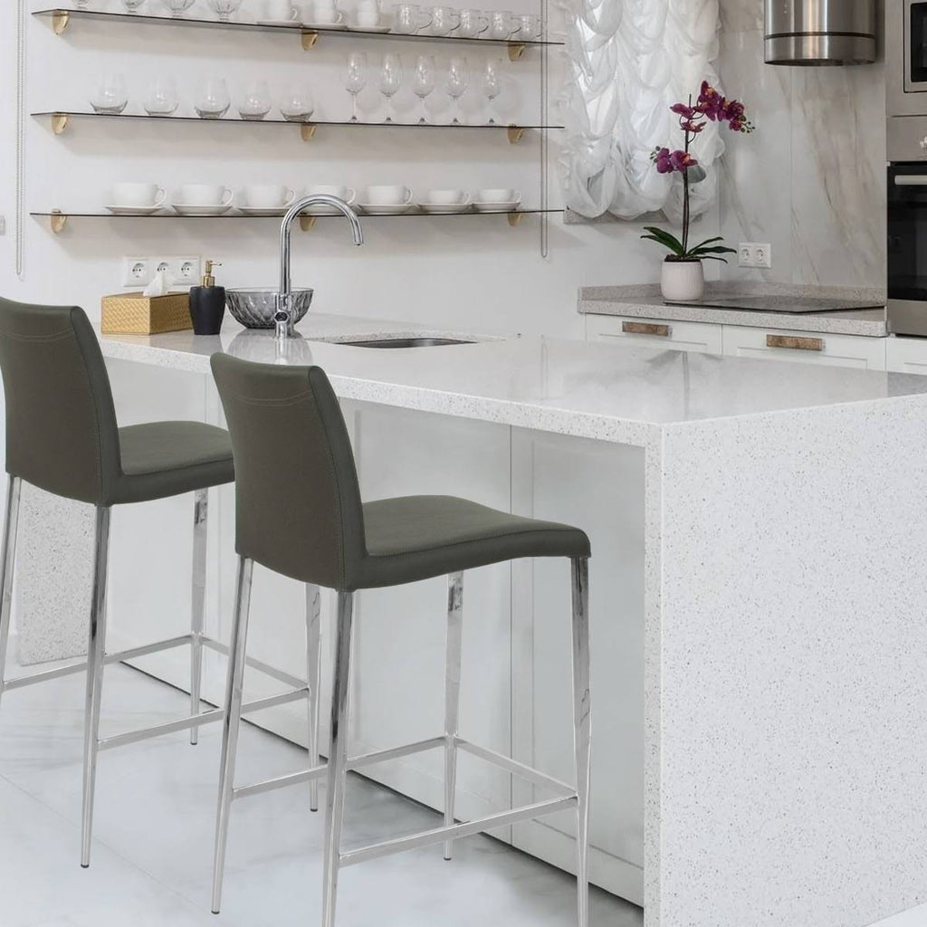 White Leatherette Chrome Counter Stool N57455