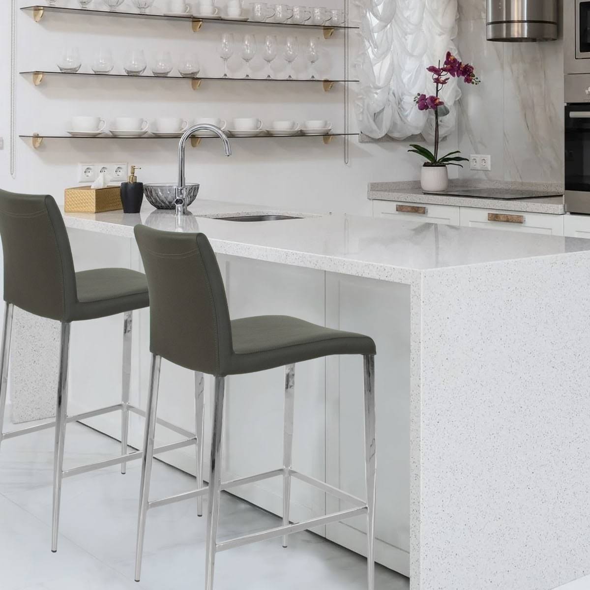 White Leatherette Chrome Counter Stool N57455