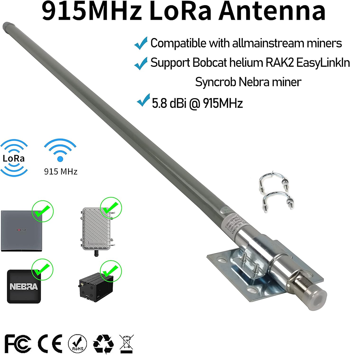 Outdoor 915mhz 5.8dBi Antenna with 16ft SMA Cable N166872