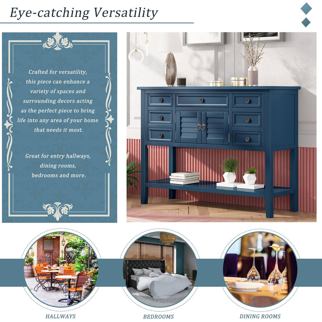 Blue Wood Console Table with 7 Storage Drawers and 1 Shelf Z7205