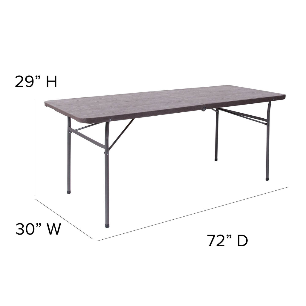 Brown Wood Grain Plastic Folding Table with Carrying Handle F3100