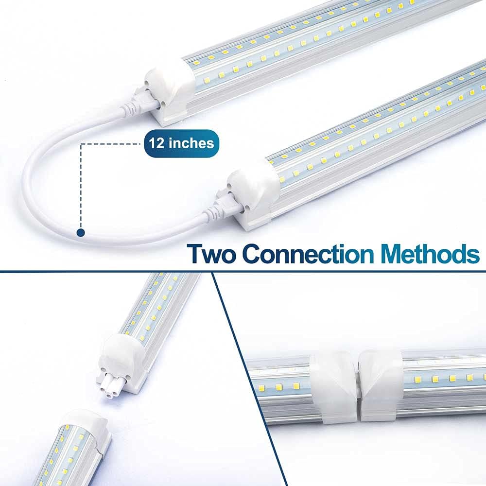 8ft 72W 7200LM 6500k Clear Cover Cool White Dual Row V Shape Linkable T8 Integrated LED Shop Light R14555