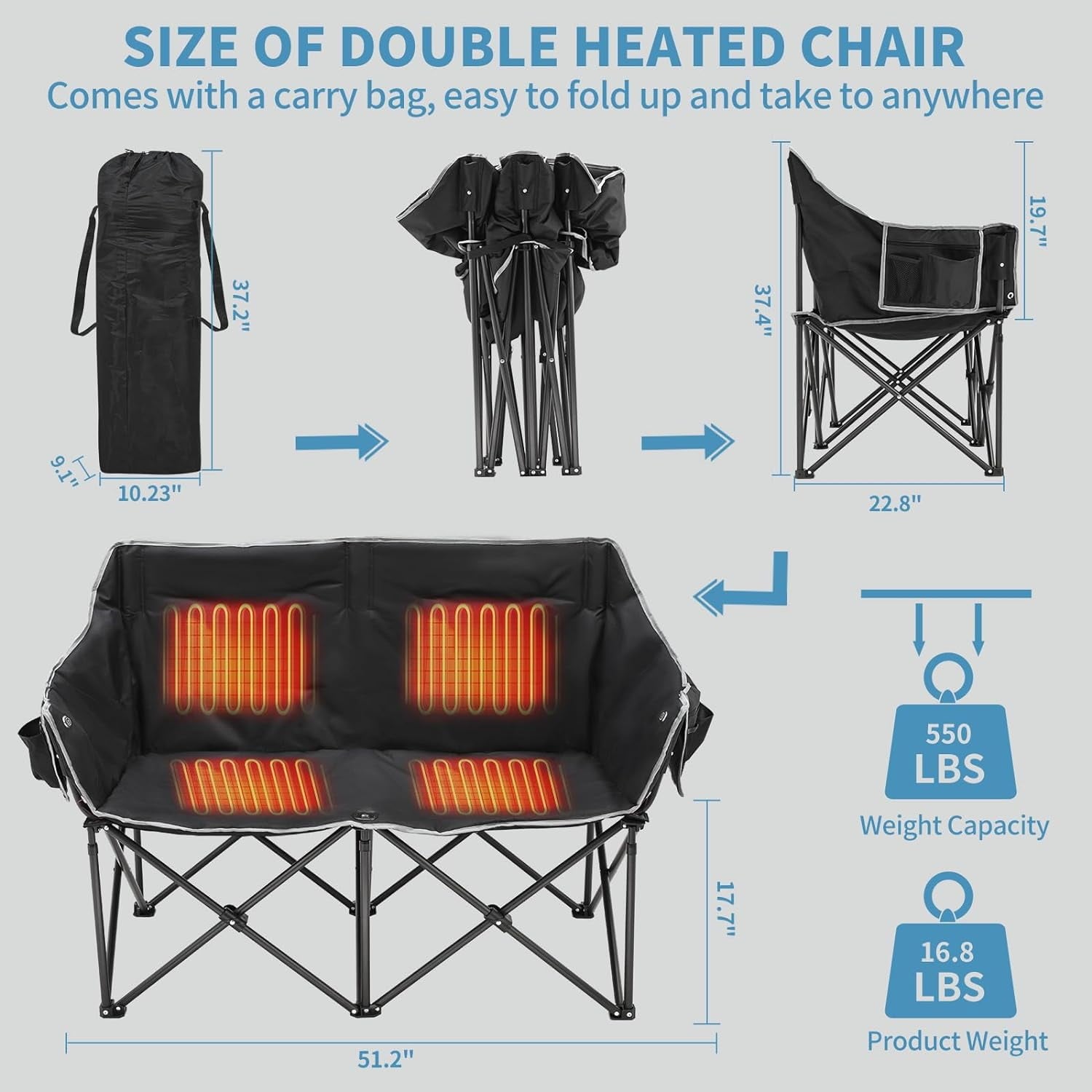 Heated Double Folding Camping Chair Z860297