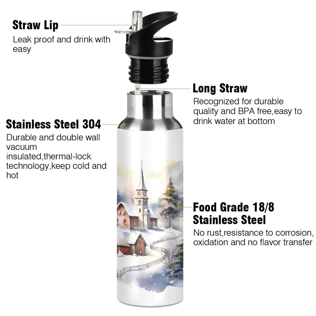 Stainless Steel Insulated Thermos Vacuum Flask Water Bottle with Straw Lid D3146