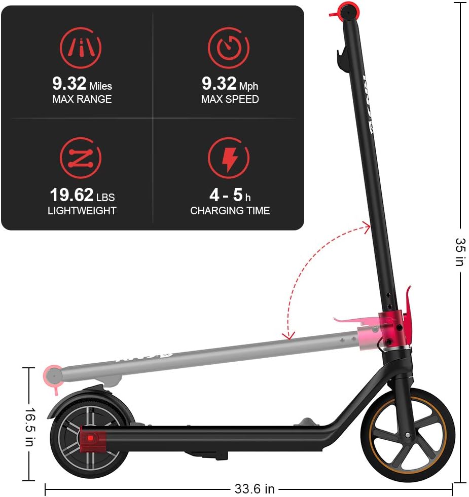 Electric Scooter with 150W Brushless Motor, 9 Miles, 11 Mph, Lightweight and Foldable Handle Bar V4364