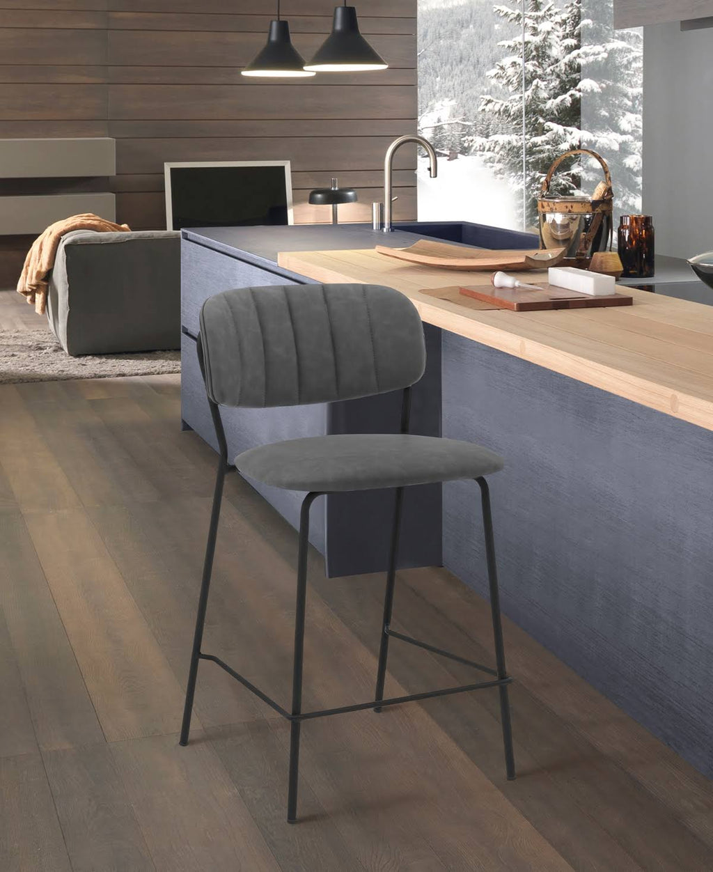 Faux Leather and Metal Counter Height Bar Stool Z235998