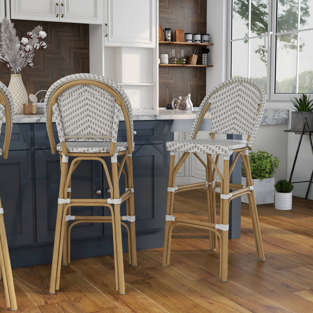 Navy & White Patio Bar Chairs (Set of 2) E965548