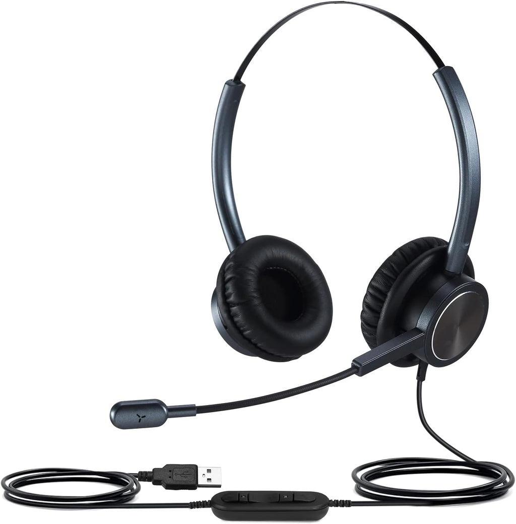 USB PC Headset with Mute Button, Noise Cancelling Microphone, Pack of 2 T581