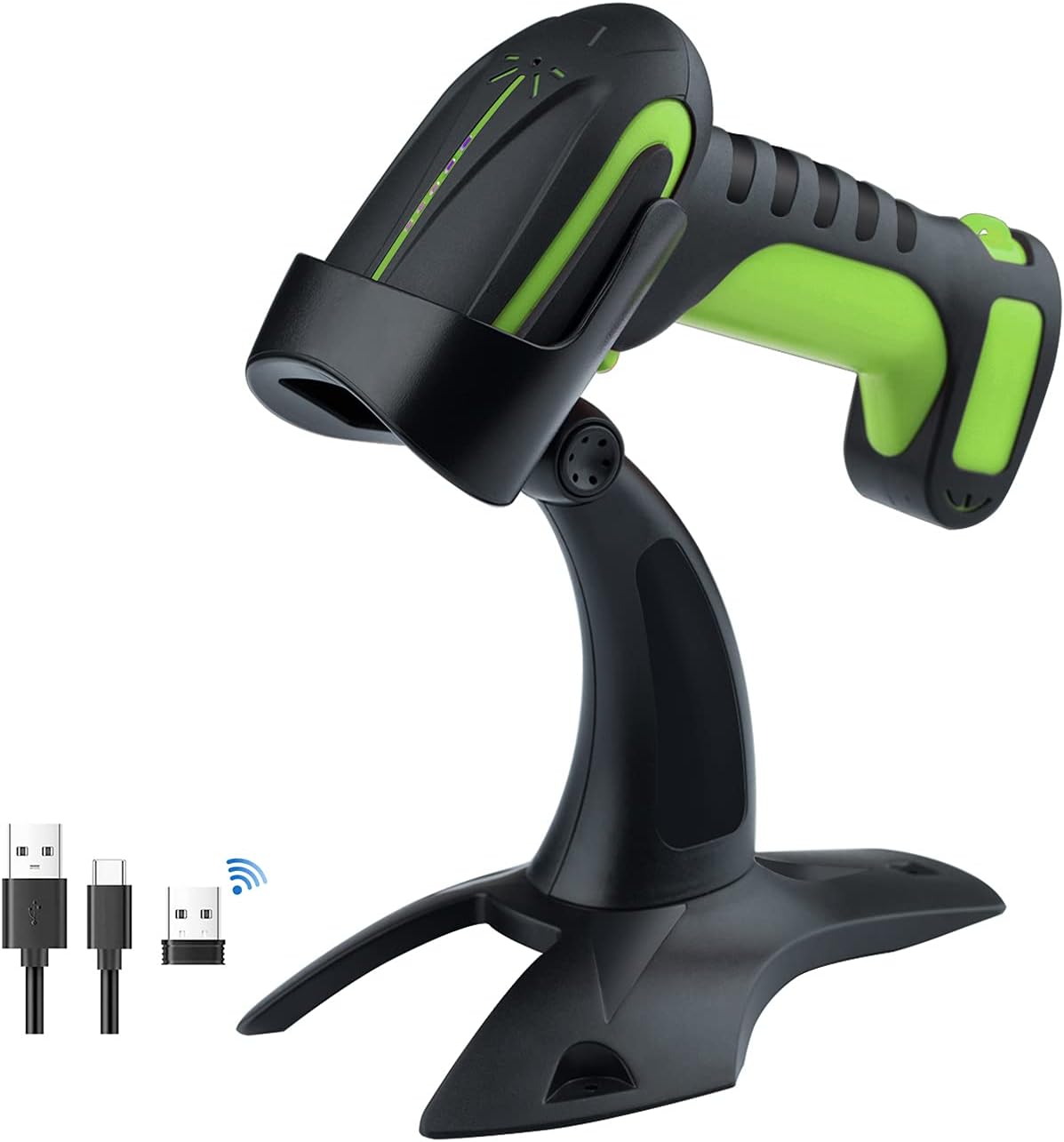 Industrial Wireless Barcode Scanner 2D QR 1D Bar Code Reader 2.4G Wireless 2500mAh Green Y65627