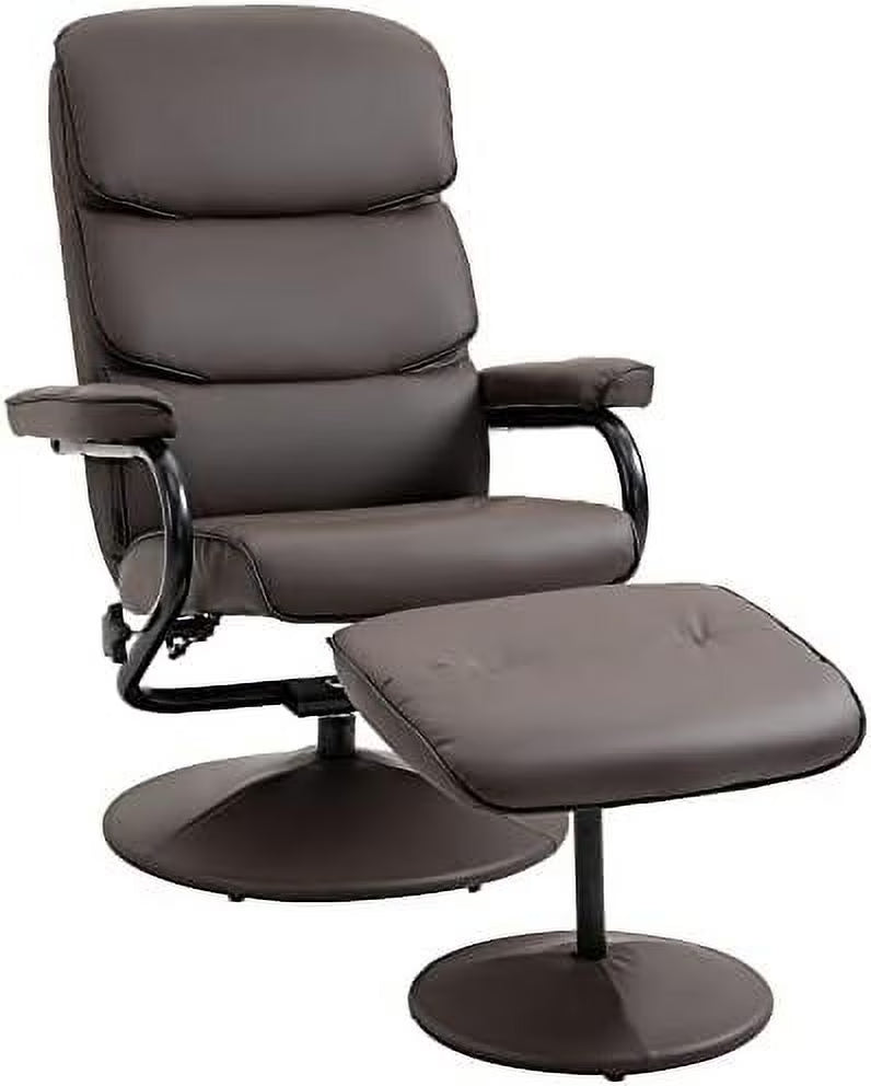 Brown PU Leather Swivel Recliner Chair with Ottoman G41339