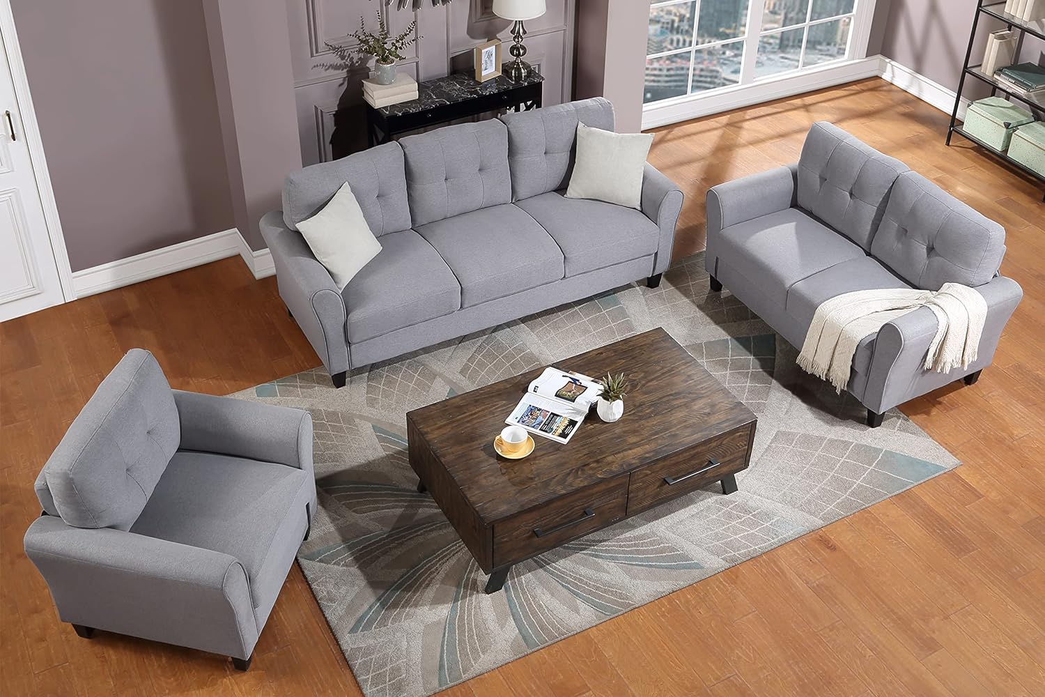 Light Grey-Blue 3-Seat Sectional Sofa Set I660