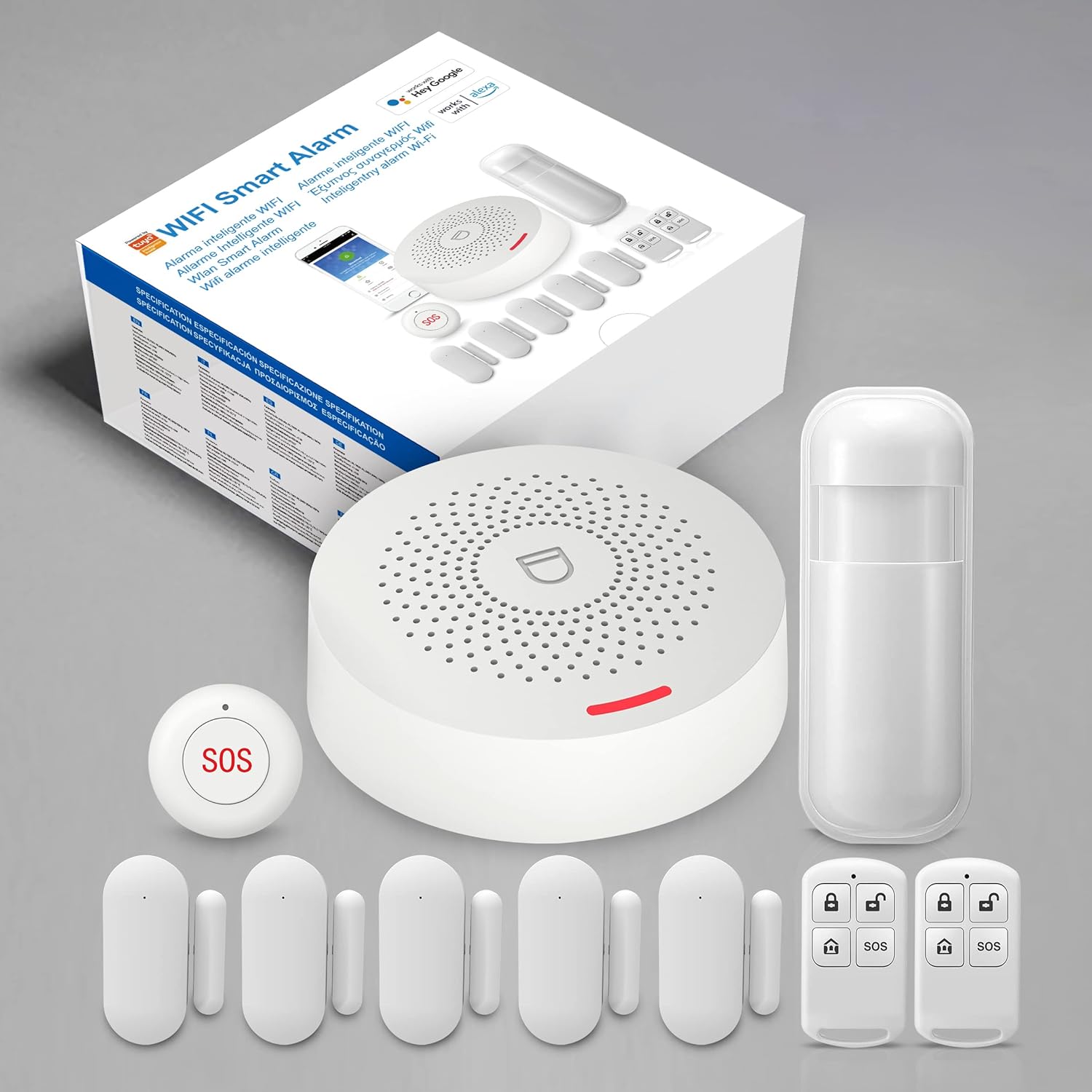 8 Pieces Smart Home Security System Kit with Alarm Siren, Door Window Sensor, Remote M8361