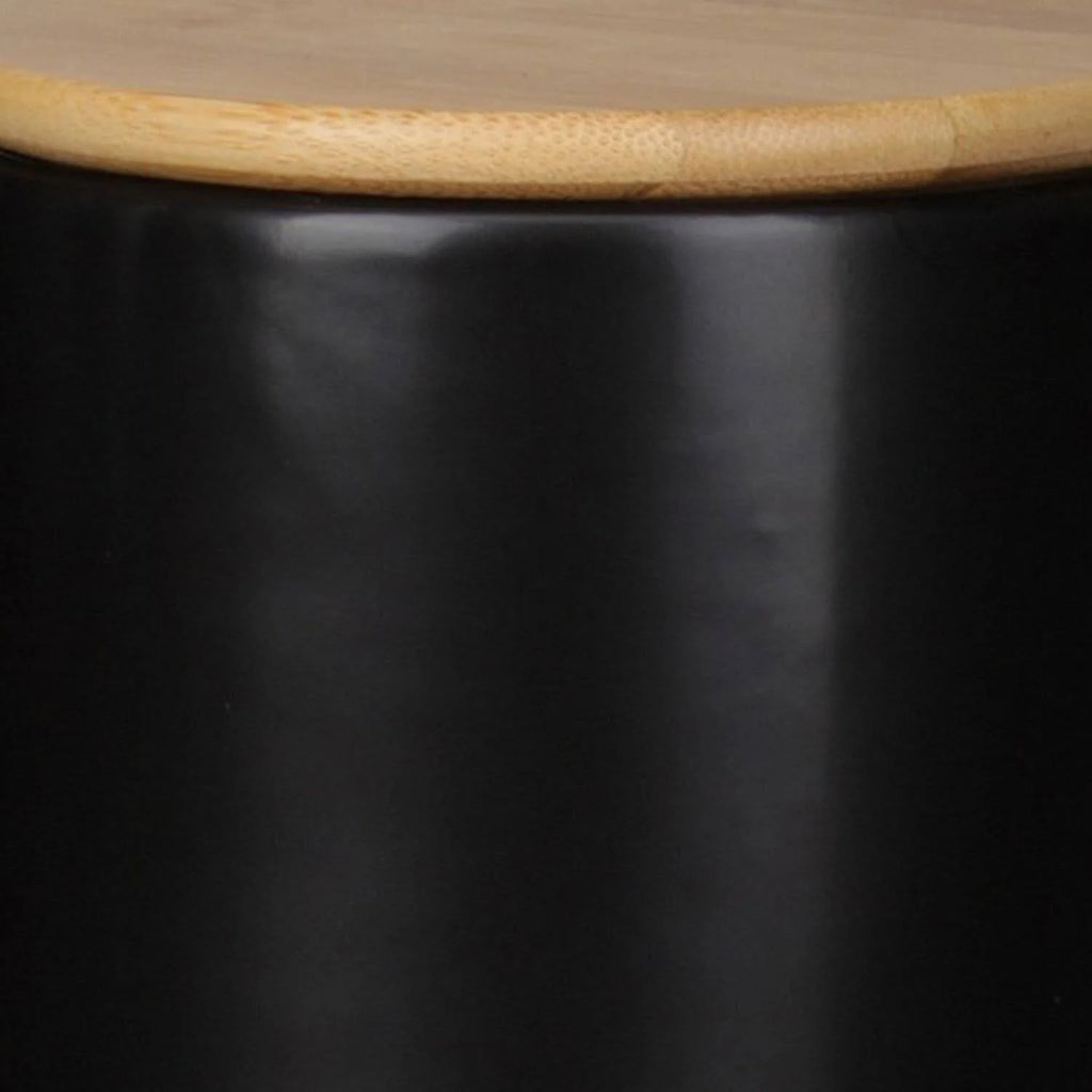 Dual Tone Round Ceramic Canister with Wooden Lid, Set of 2 U183