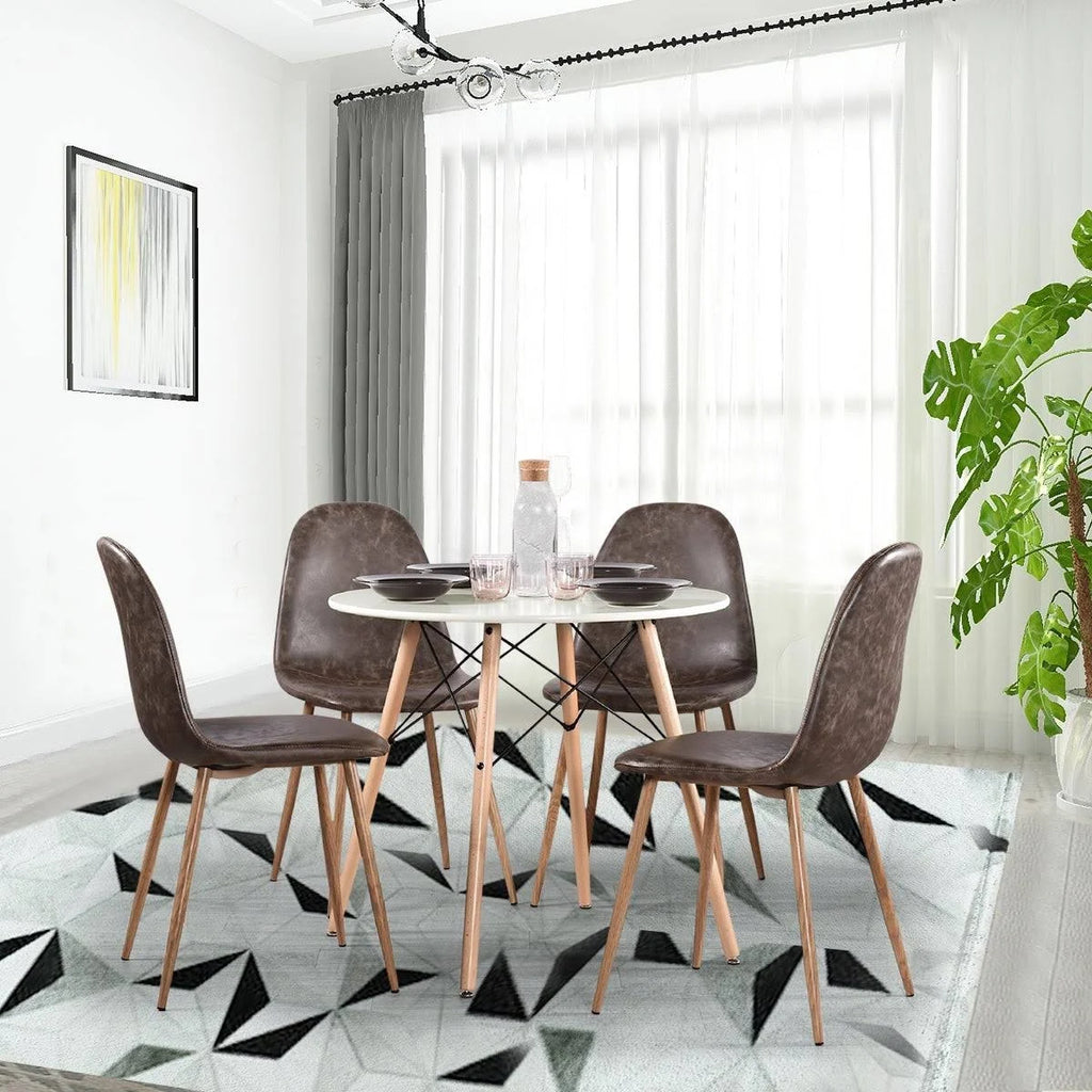Mid-Century Modern PU Dining Chair (Set of 4) Dark Brown L4232