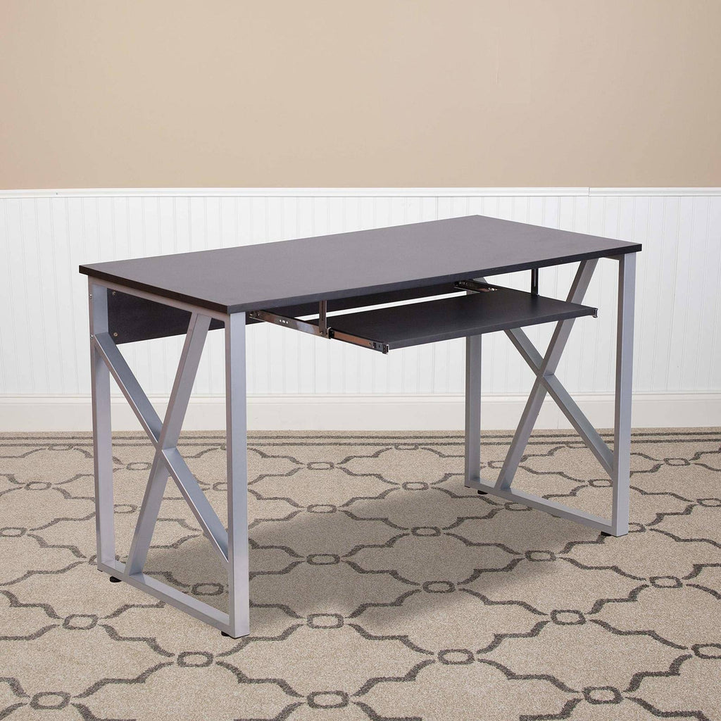 Black Computer Desk with Pull-Out Keyboard Tray U1646