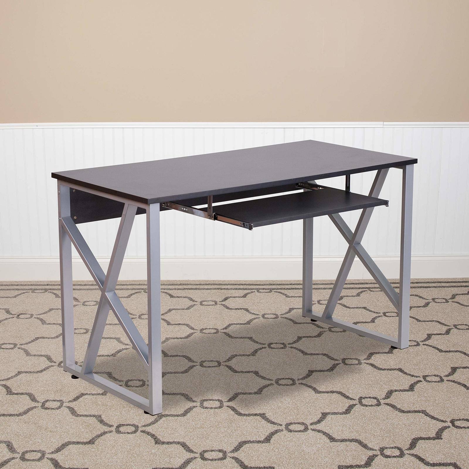 Black Computer Desk with Pull-Out Keyboard Tray U1646