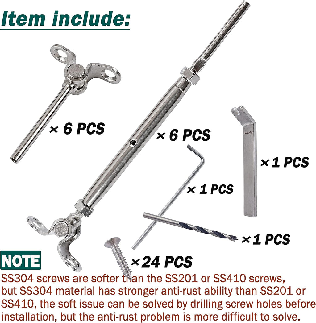 T316-Stainless Steel Adjustable Angle 1/8 Cable Railing Kit/Hardware for Wood Post (30 Pack) W71716