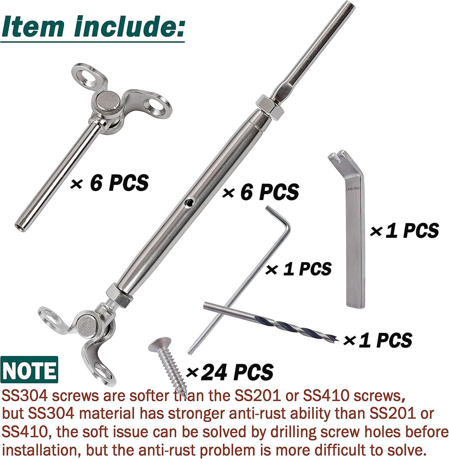 T316-Stainless Steel Adjustable Angle 1/8 Cable Railing Kit/Hardware for Wood Post (30 Pack) W71716