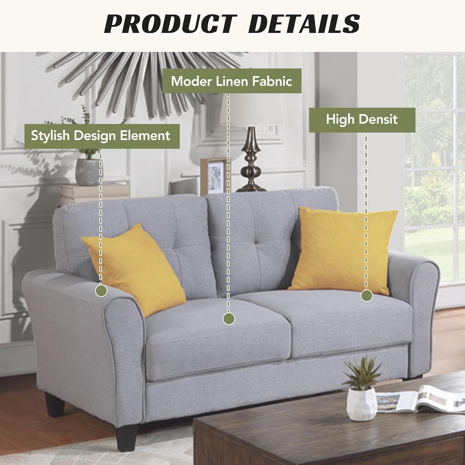 Light Grey-Blue 3-Seat Sectional Sofa Set I660
