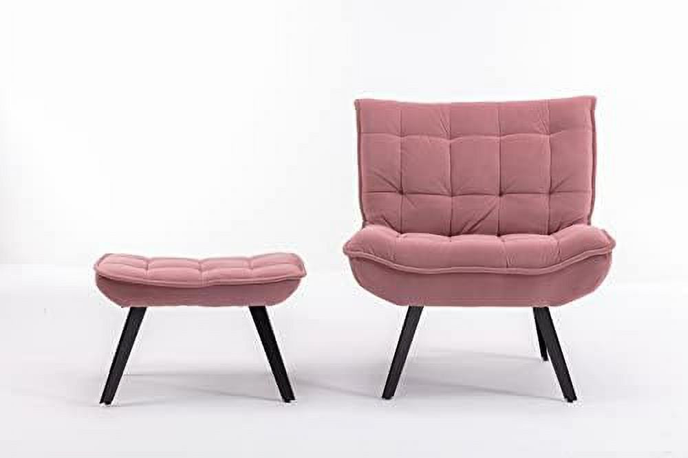 Pink Velvet Accent Chair with Ottoman K63072
