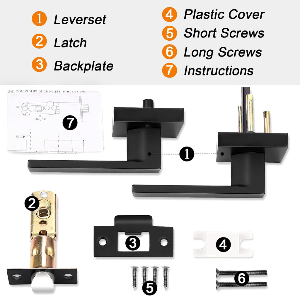 Matte Black Square Passage Door Levers Pack of 2 Z83533