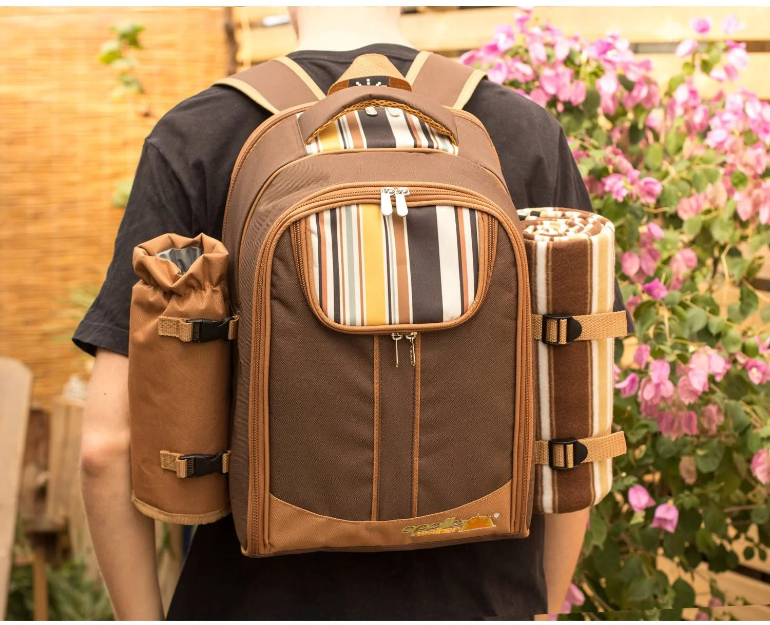 Picnic Backpack for 2 Person with Cooler Compartment, Fleece Blanket, Plates and Cutlery K432927