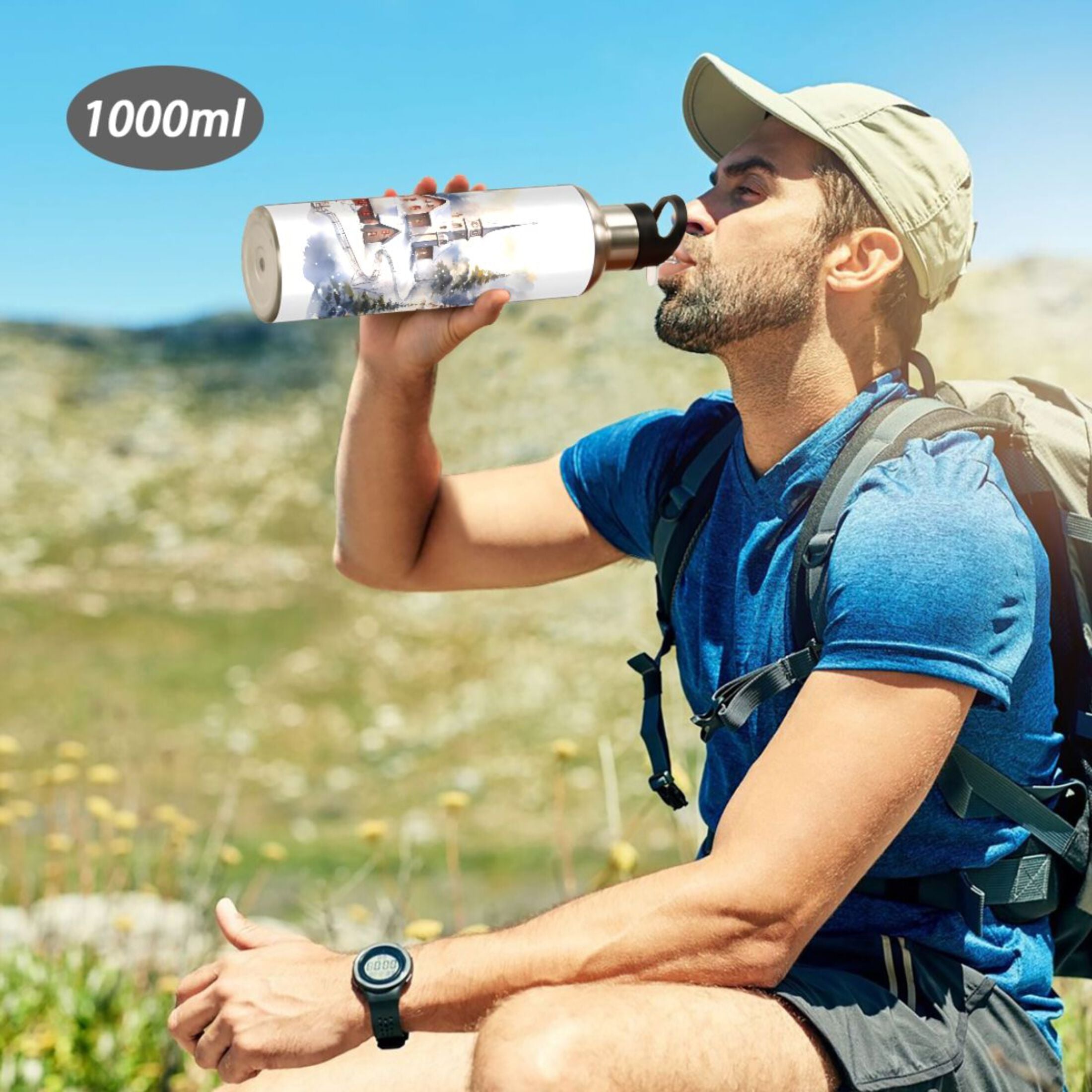 Stainless Steel Insulated Thermos Vacuum Flask Water Bottle with Straw Lid D3146