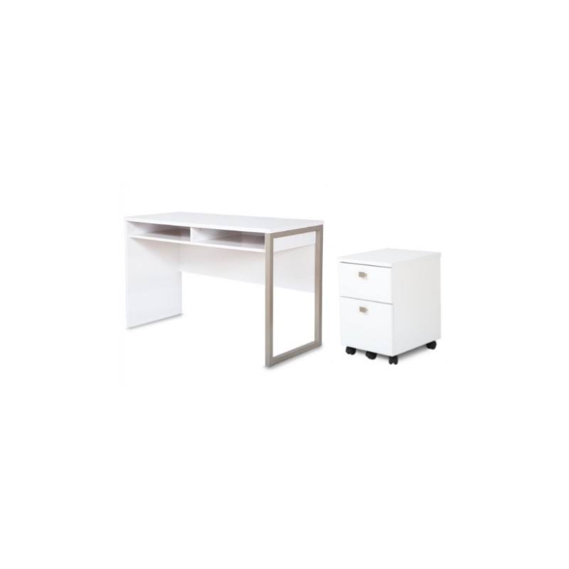 Pure White Desk and 2-Drawer Mobile File Cabinet Set D17367