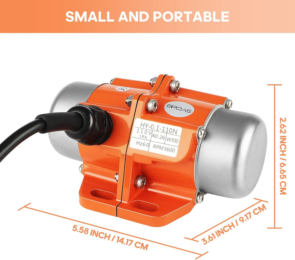 100W Concrete Vibrator Vibration Motor Single Phase AC 110V 3600RPM Aluminum Alloy Case Electric Asynchronous Vibrating Vibrators for Shaker Table Pack of 2 H55354