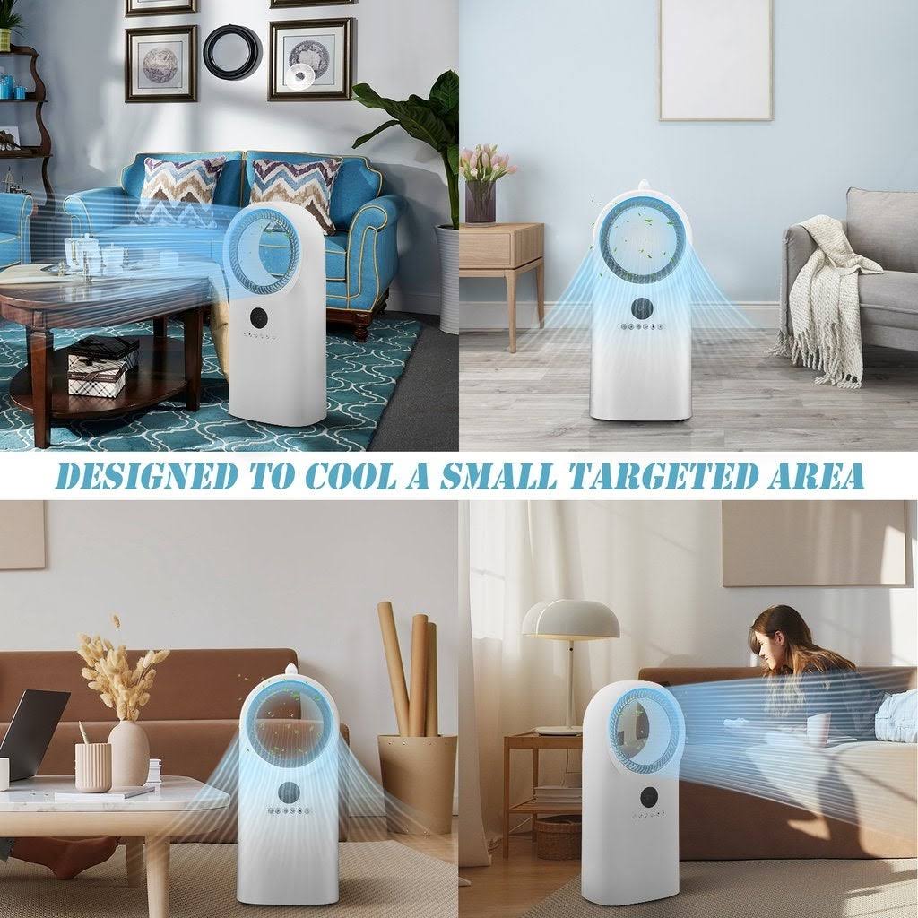 Portable Air Conditioner Cooler Fan Humidifier with LED Indicator & Temperature Display - Blue R7074