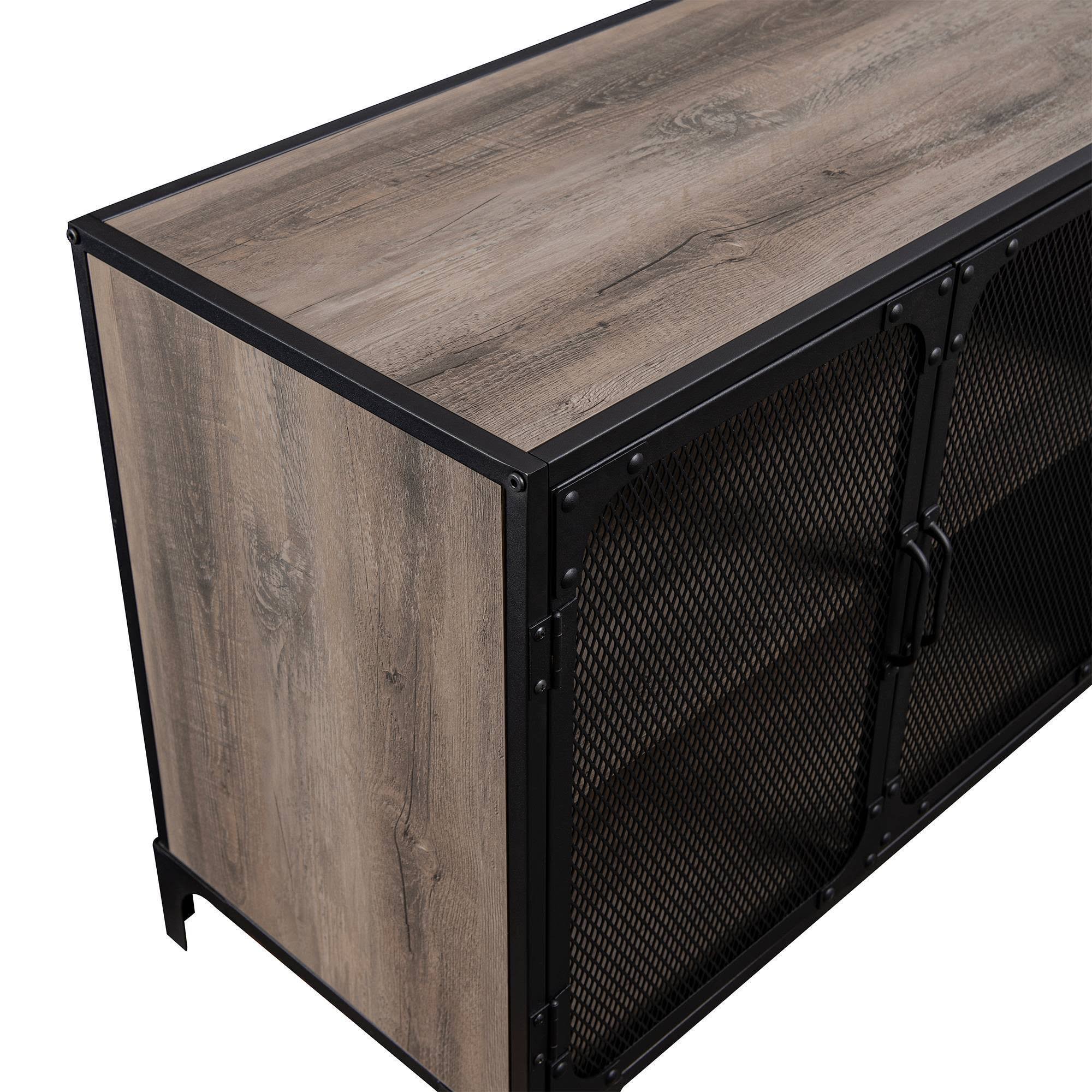 Gray Wash Metal Mesh TV Stand F5122