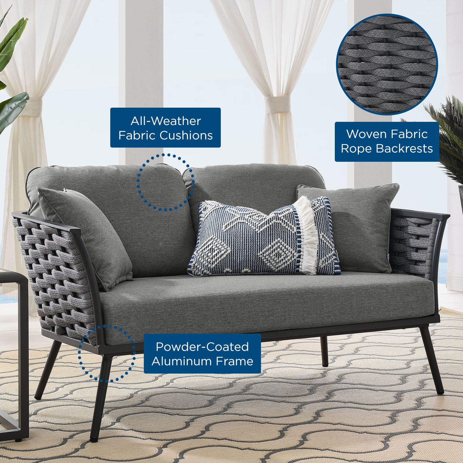 Gray Charcoal Aluminum Outdoor Loveseat S799