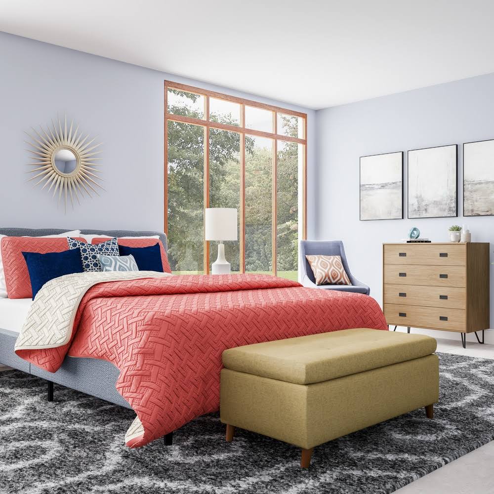 Light Blue Storage Ottoman Bench K6968