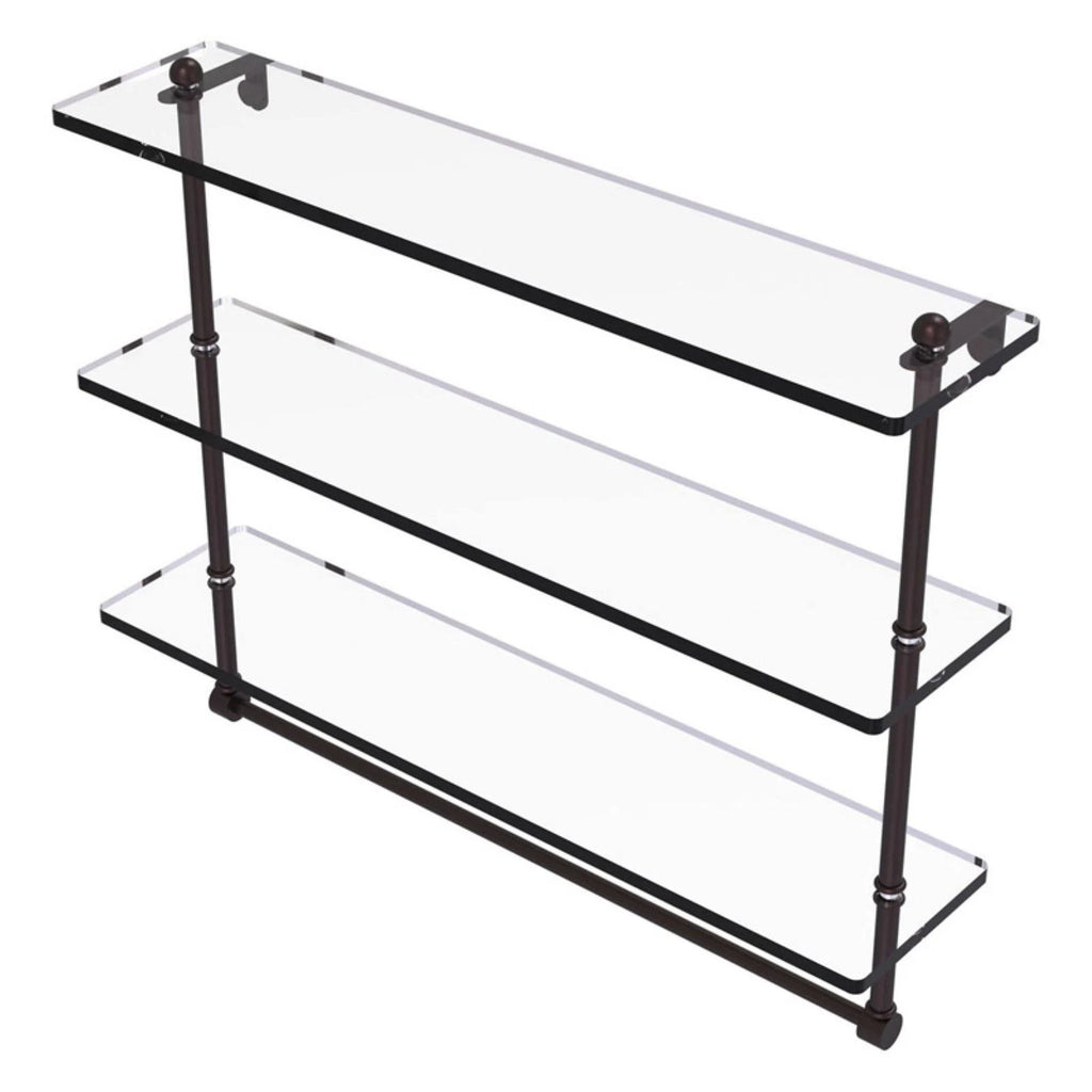 16x22 Triple Tiered Glass Shelf with Towel Bar Antique Bronze A826