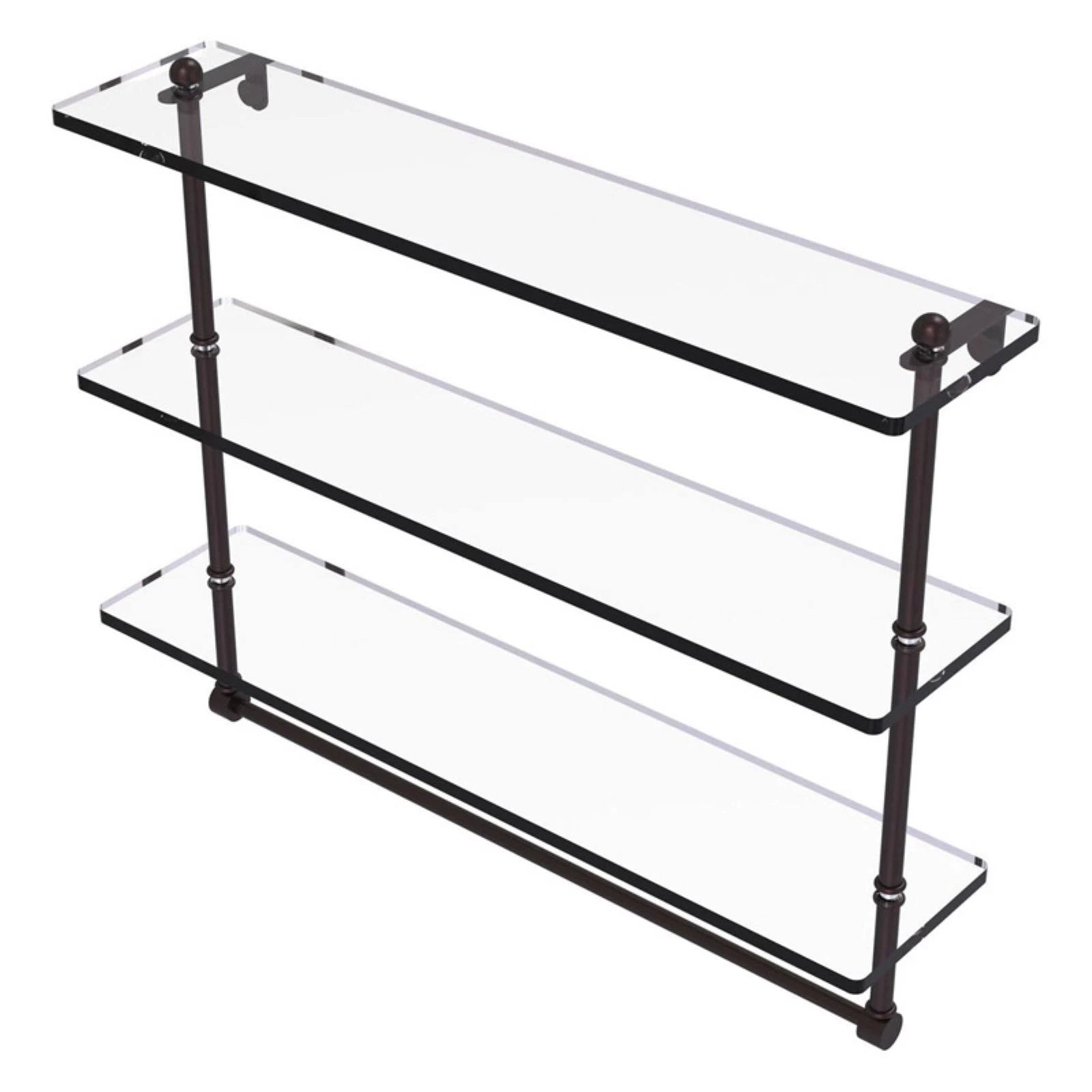 16x22 Triple Tiered Glass Shelf with Towel Bar Antique Bronze A826