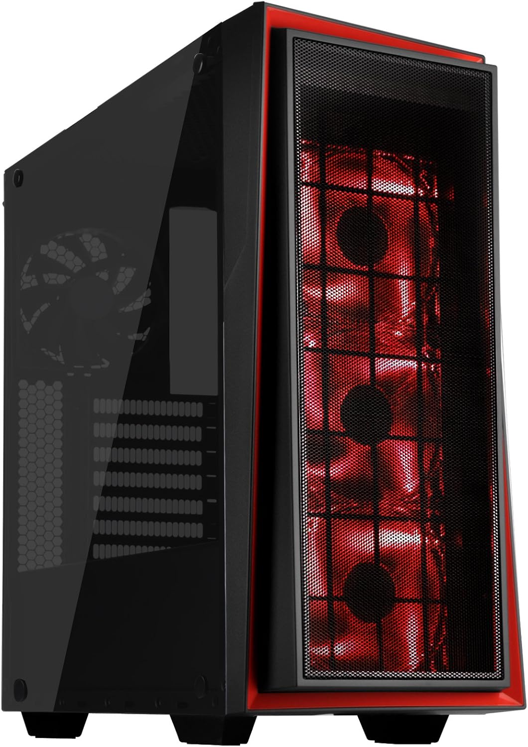 Black and Red ATX Tower Computer Case with Three 120mm Red LED Intake Fans and Side Panel Window R6279