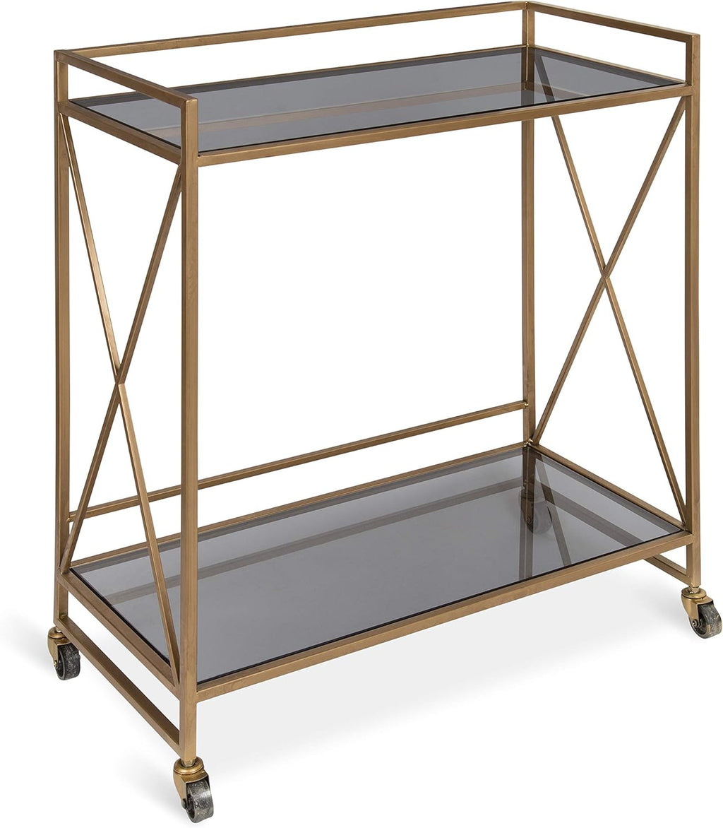 Black Glass 2-Shelf Bar Cart with Locking Wheels P858023