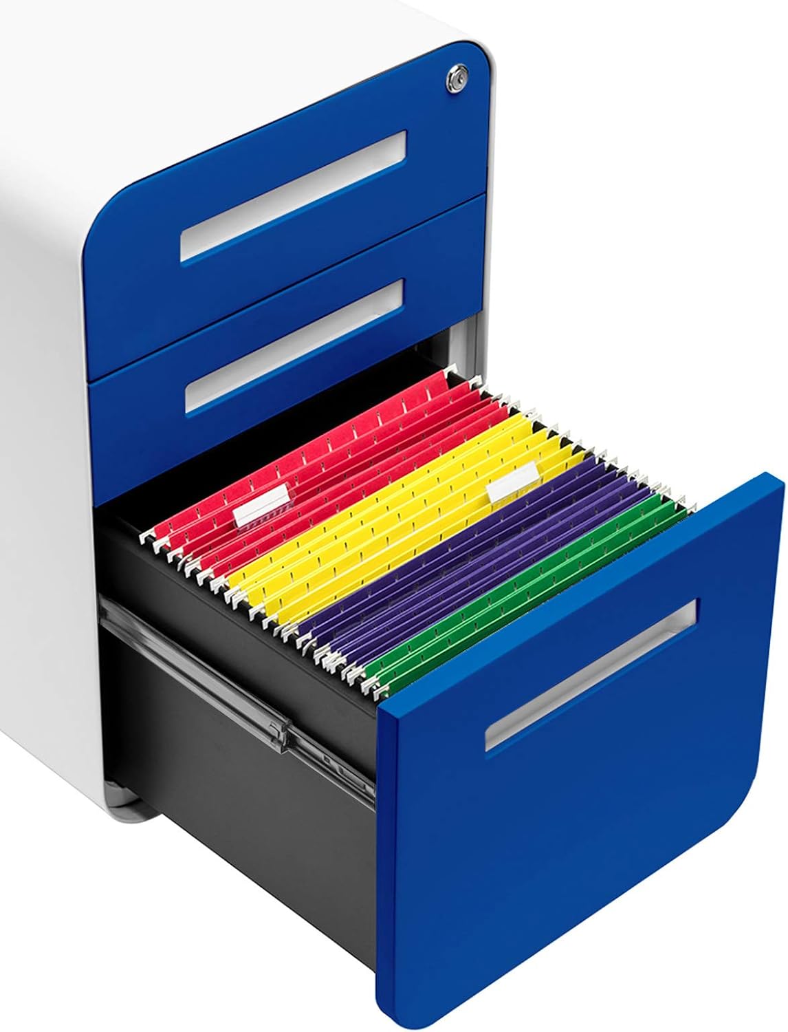 3-Drawer Mobile File Cabinet Blue Faceplate B5867