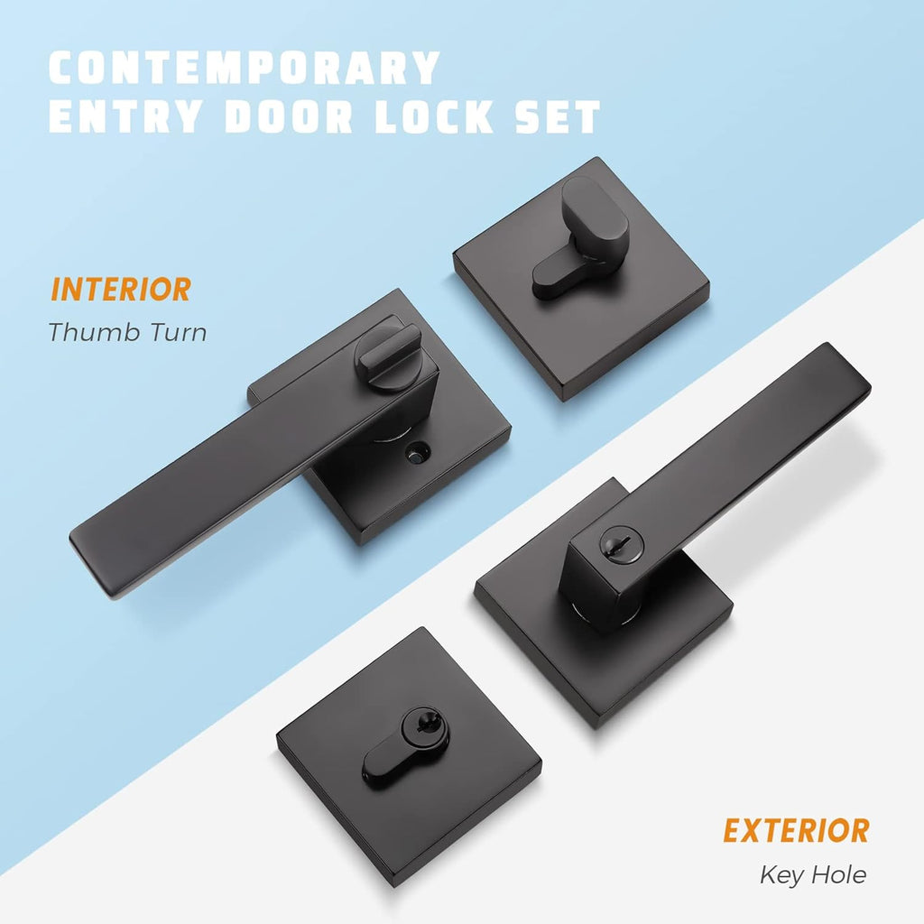 3 Pack Keyed Alike Heavy Duty Entrance Lever Door Handle with Single Keyed Square Deadbolt Set E50363