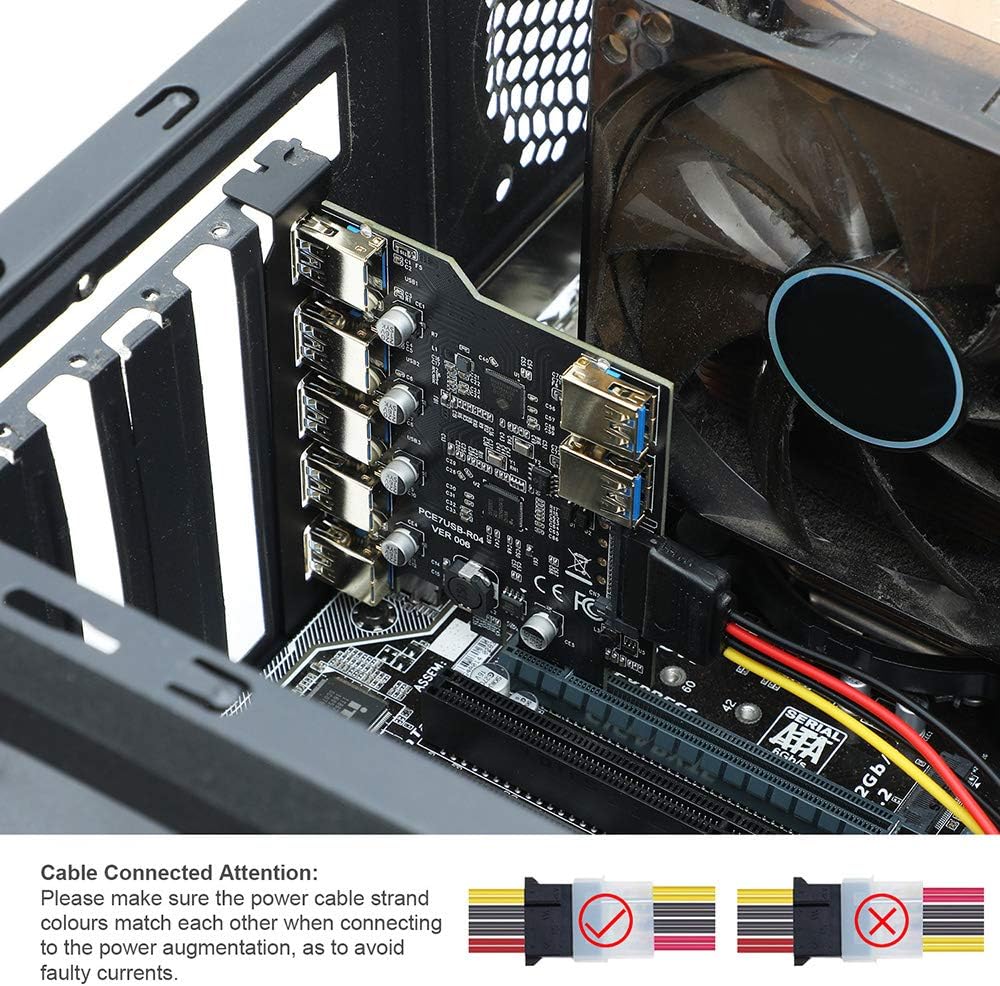 USB PCIe to USB 3.0 7 Ports Expansion Card with 15-Pin SATA Power Connector, Pack of 2 I993450