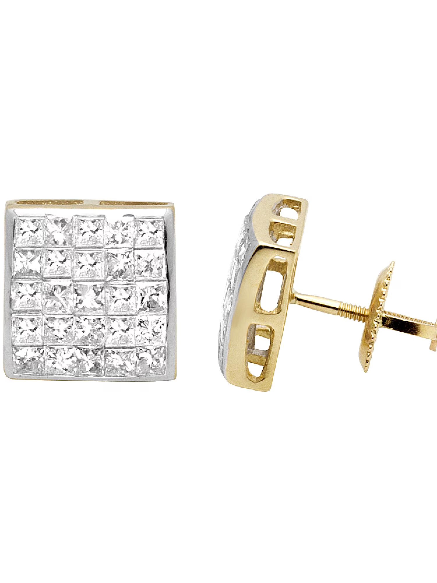 14K Yellow Gold Princess Diamond Stud Earrings P214