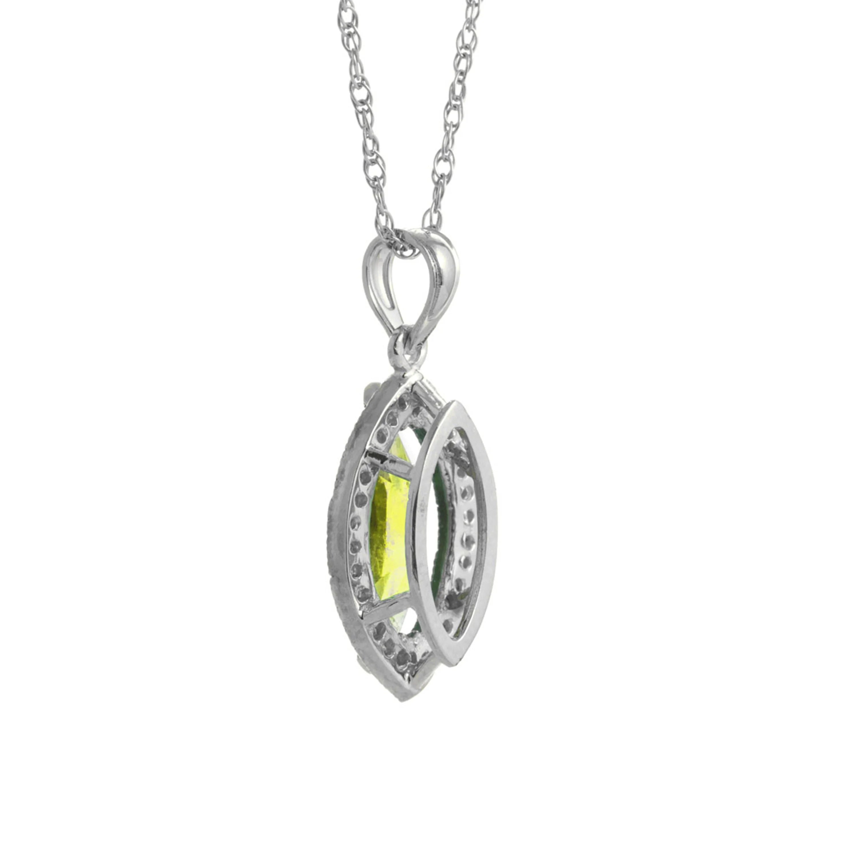 14k White Gold Diamond & Peridot Pendant Necklace F115